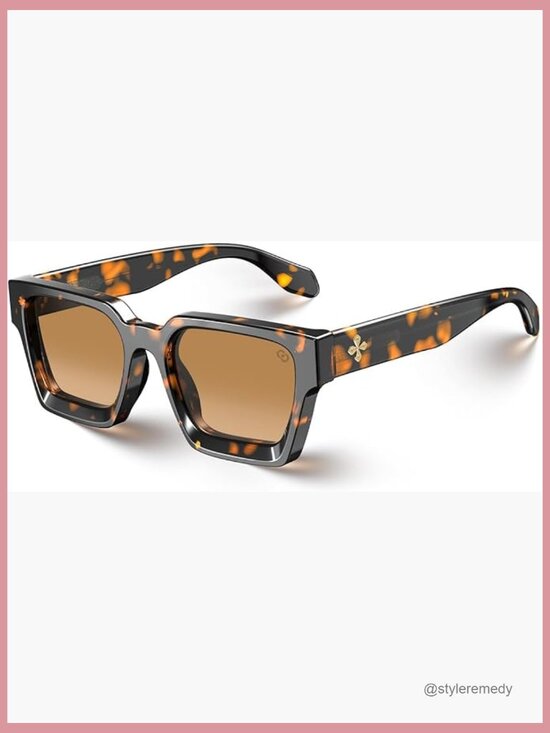 Vintage Tortoise Square Sunglasses with Wire Core Temples UV400 Protection main image 6